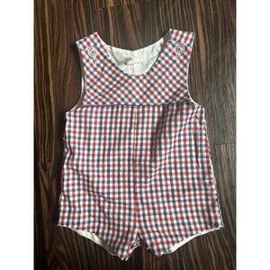 Vintage Jumper Romper 12 Months Red White Blue Plaid 4th Of July
